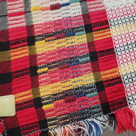 Hand Crafted Bedding Vintage Woven Rainbow Handmade Rug With Fringe